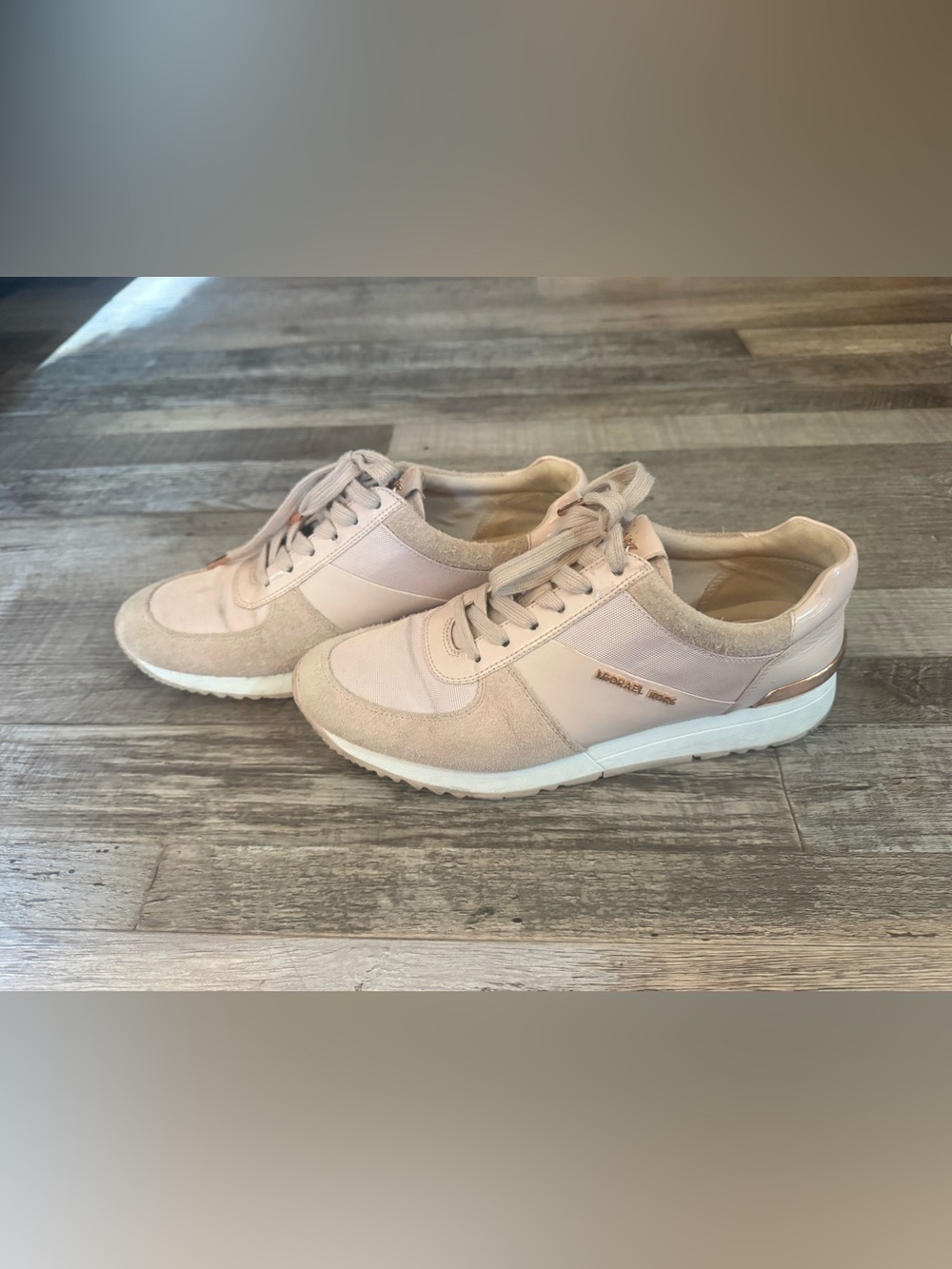 Michael Kors Pale Pink Lace-Up Sneakers with Metallic Trim